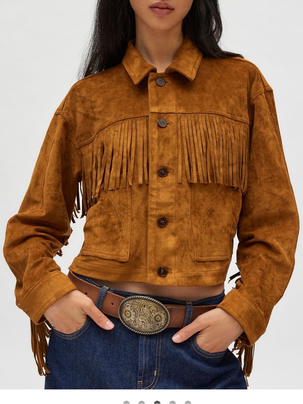 NWT BDG Jessie Faux Suede Fringe Jacket Brown Western Fringe Coat Size M - Picture 4 of 7